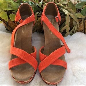 Toms Orange High Heel Wedges Sandals